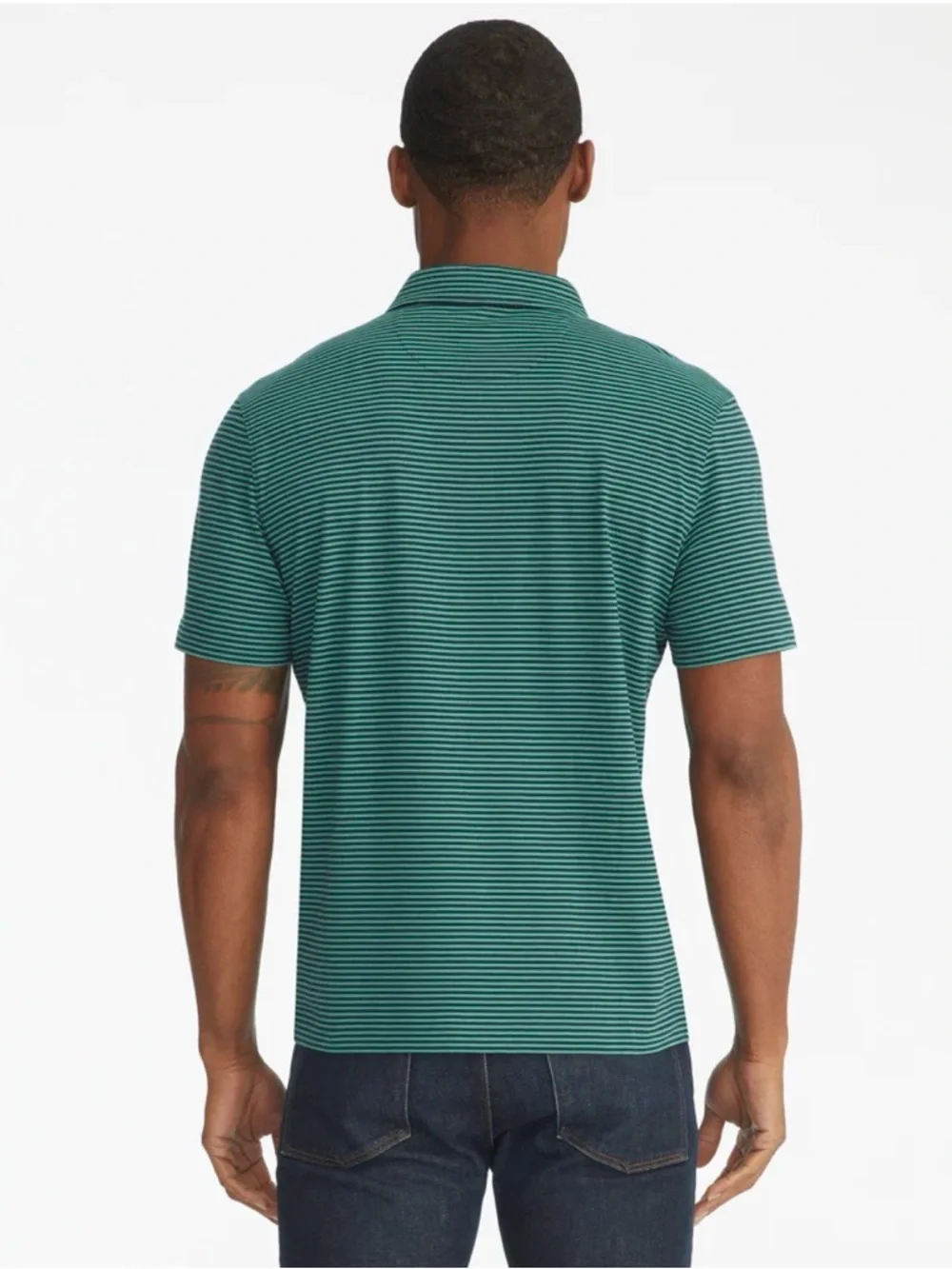 UNTUCKit Men’s Large Blue Teal Stripped Polo Shirt Short Sleeve Casual Stretch - Picture 4 of 10